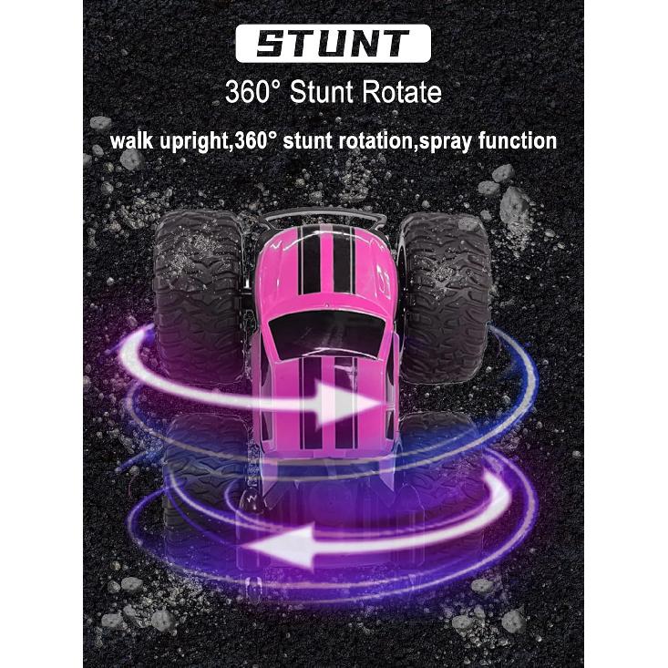 Monster Truck for Girls, Girls Remote Control Car Toys, Pink RC Trucks with Spray Function, 4WD 360° Flips Rotating Car Toys for Girls, Ideal