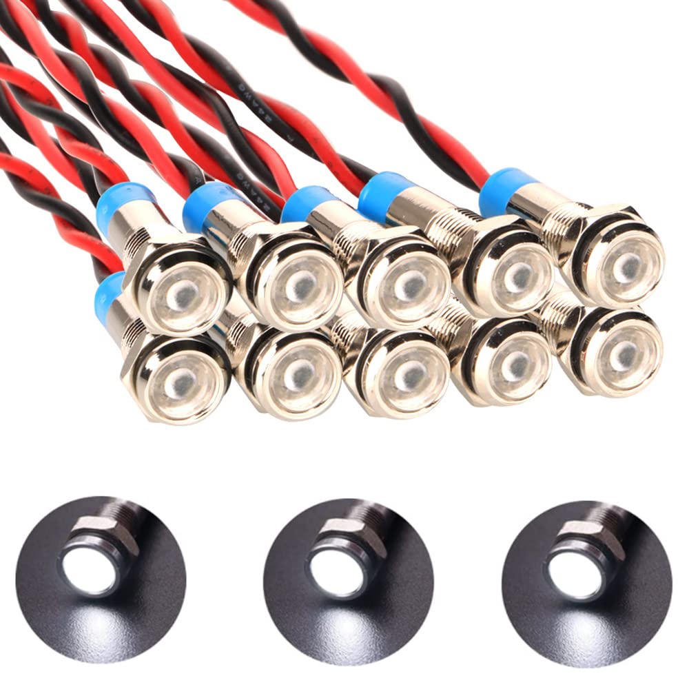 KILIGEN 10pcs 6mm 1/4" AC/DC 12-24V LED Metal Indicator Light