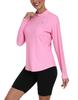 YIRUIYA Long Yoga with Thumb UV Fitness Running Women's Half-Zip T-Shirt, Sleeve, Top, Sportswear, Pilates, Holes, Stretch, Moisture-Wicking,