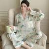 Sweet Bow Print Spring And Autumn Thin Long-Sleeved Suit Cardigan Pajamas Women'S Loungewear Can Be Worn Outside