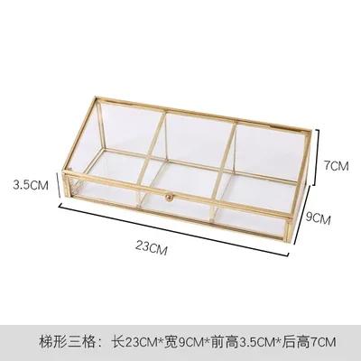 Metal Glass Jewelry Box Rectangular Storage Boxes 3 Grids Organizer Makeup Tool Storage Organizer Cotton Swab Box Cosmetic Boxes