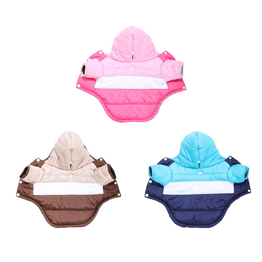 Winter Warm Hooded Padded Jacket for Small Medium Dogs & Cats Striped Color Block Soft Fleece Lined Puppy Kitten Coat Apparel