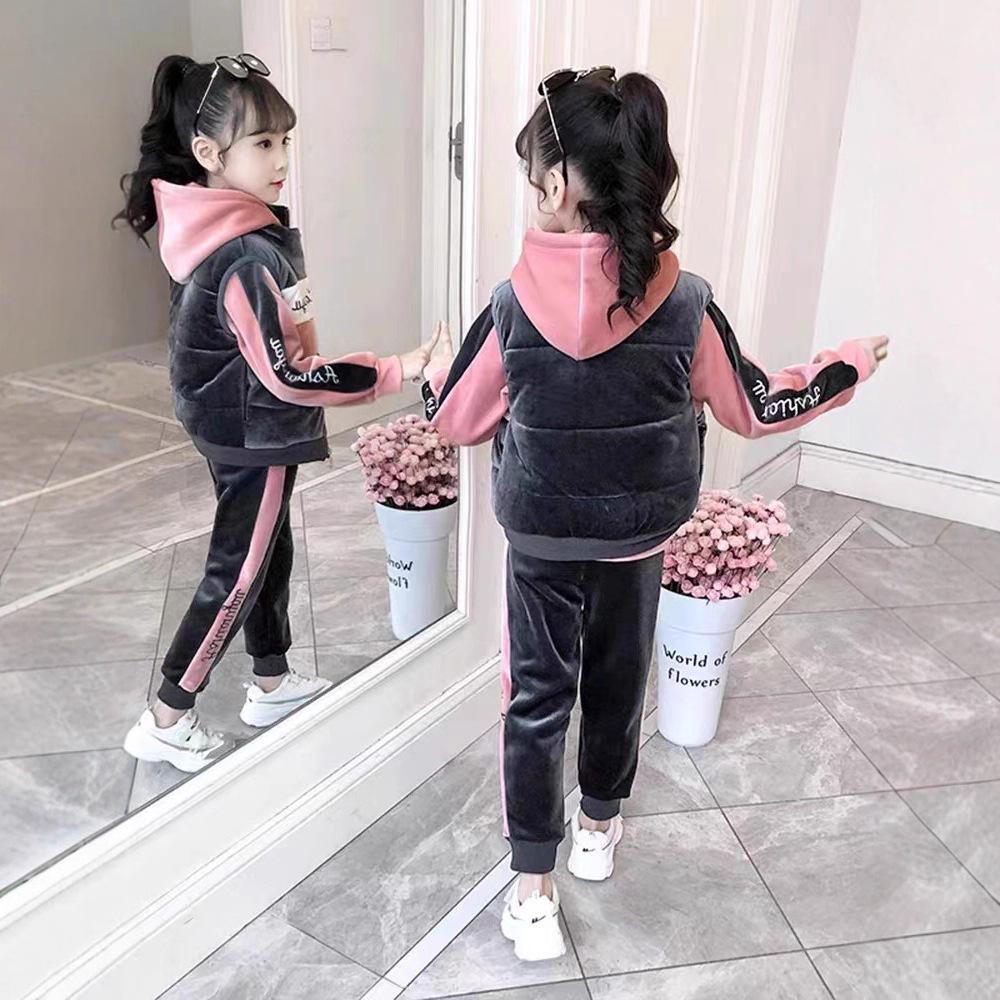 Girls' 2025 Spring/Autumn Stylish Three-Piece Sportswear Set for Big Kids