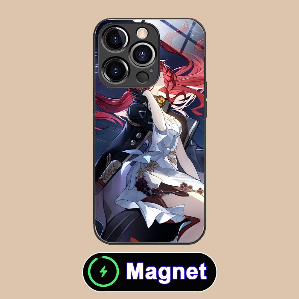 HSR Himeko Glass MagSafe Mobile Phone Case for iPhone 17 16 15 14 13 12 11 Air Pro Max Plus Mini Colorful Cover