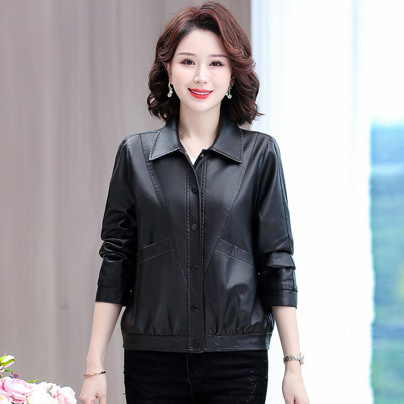 2025 Spring Women's Stylish Slim-Fit PU Leather Jacket - Fashionable Mom's Outerwear for 30s & 40s