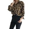 Damen Retro Leopardenmuster Langarm Revershemd