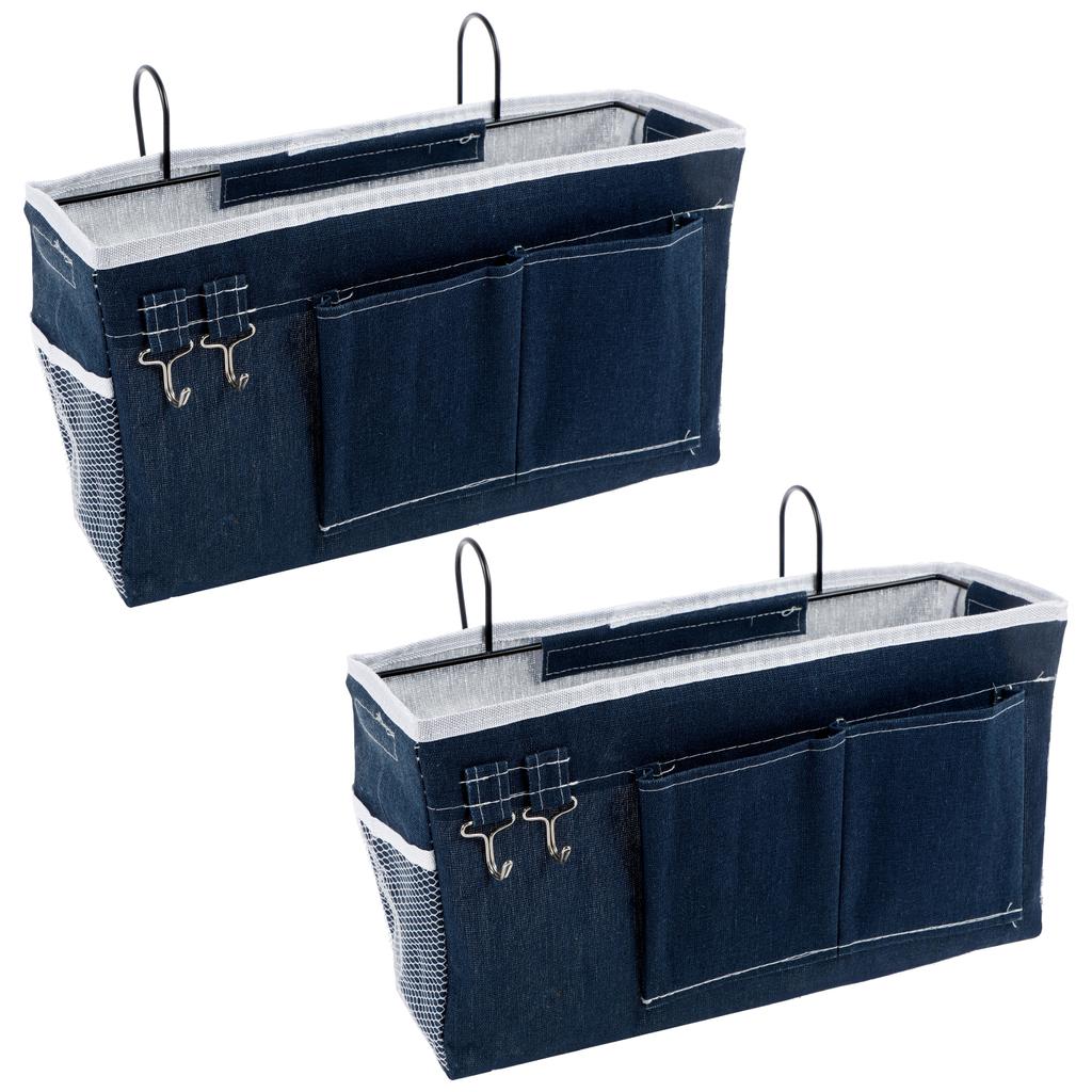 2Pcs Bedside Caddy Bed Organizer Bag with Pockets Canvas Hanging Hook Dorm Rooms Bed Bedroom Kitchen Storage Bag