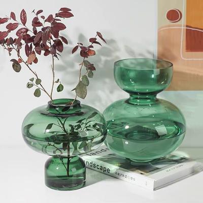 Vase en Verre Vert Rond Gourde Vase Floral Pot à Fleurs Hydroponique Terrarium Cercle Géométrique Accessoires Décoration Maison Vases Pots