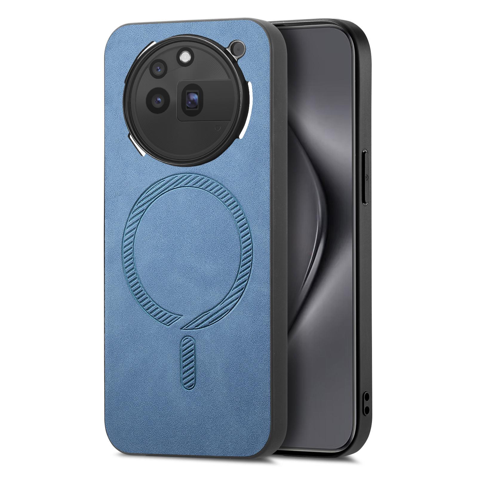 

For Nothing Phone (3a) Pro Leather Back Case Compatible with MagSafe Skin-touch Phone Cover Blue