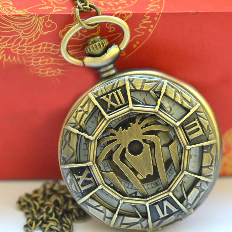 Bronze Scorpion Roman Numeral Quartz Pocket Watch Necklace - Model 9011