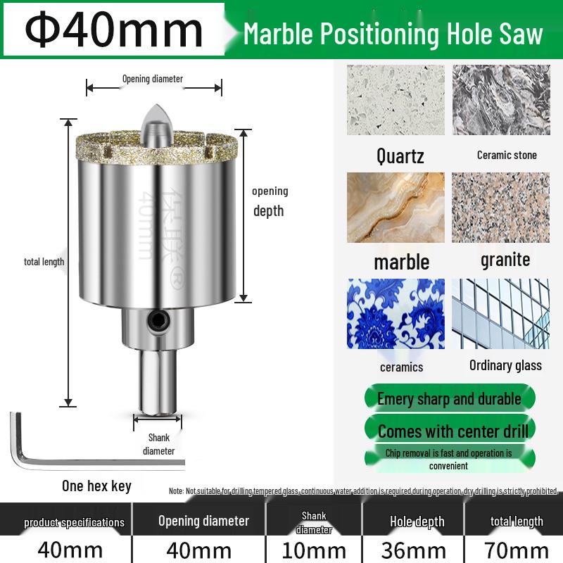 Positioning Drill Bit for Tile, Glass, Marble, and Stone Drilling
