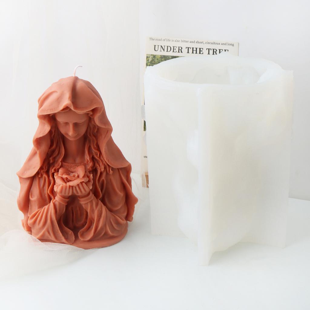 DIY bouquet Virgin Mary candle silicone mold curly hair goddess resin mold Virgin Mary statue sculpture gypsum mold Jesus molds