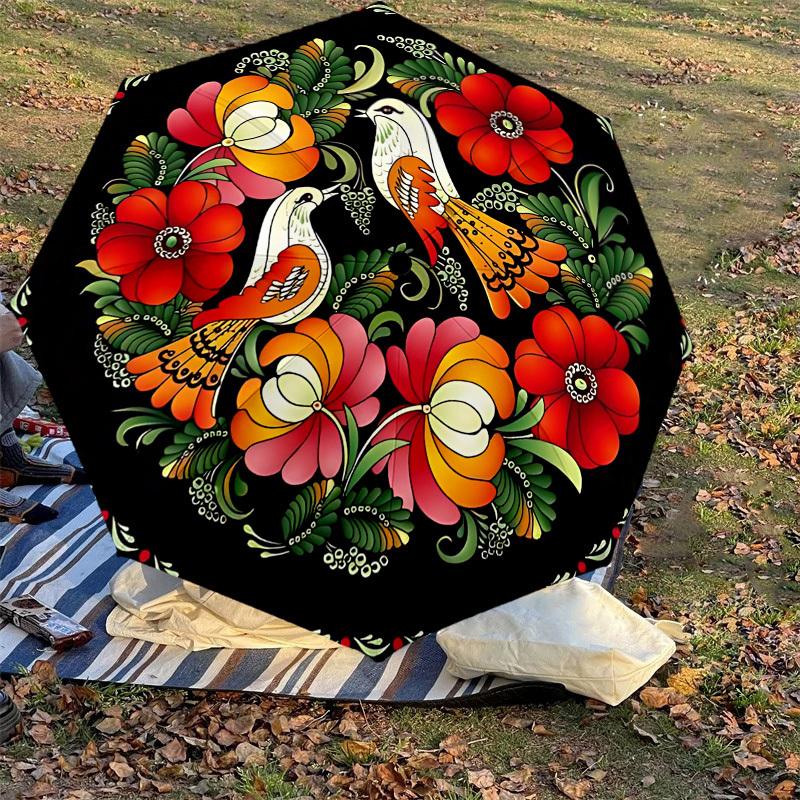 1PC Birds FlowersAutomatic Open/Close Umbrella with Windproof, 8-Rib Sturdy Canopy, Durable Ribs, Fashionable Design, Outdoor Accessory, Fun Prin, Hol