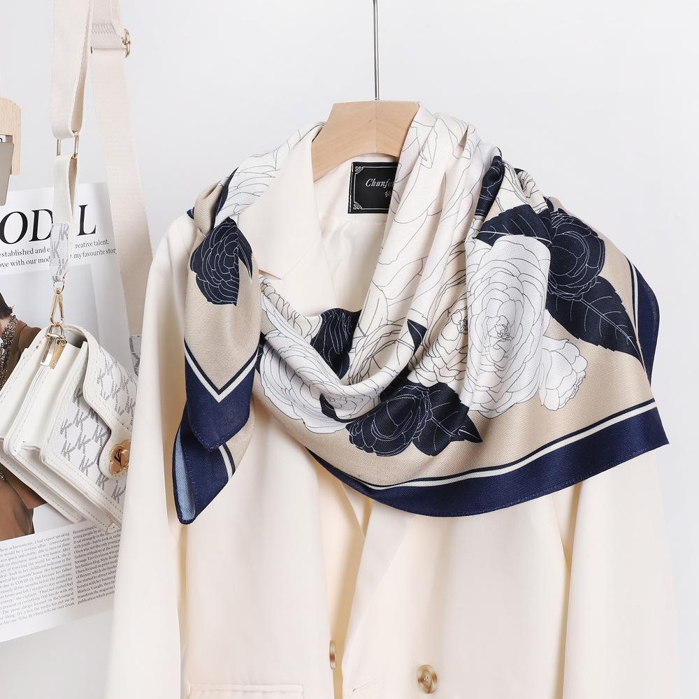 Wiosenno-letni satynowy długi szalik dla kobiet, szal z filtrem przeciwsłonecznym, modna scena piękna, satynowy długi szalik, uniwersalny szalik podróżny