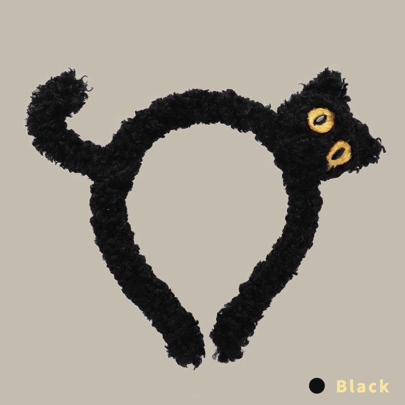 Korean-Style Handmade Black Cat Headband for Women - Cute Cartoon Hair Accessory for Face Washing & Makeup