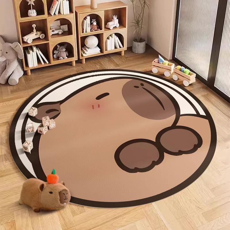 Runder Teppich mit Capybara-Print im japanischen Stil, rutschfeste Bodenmatte für Schlafzimmer, Wohnzimmer, Sofaseite, Deko-Teppich, Stuhlteppich, Lesebereich
