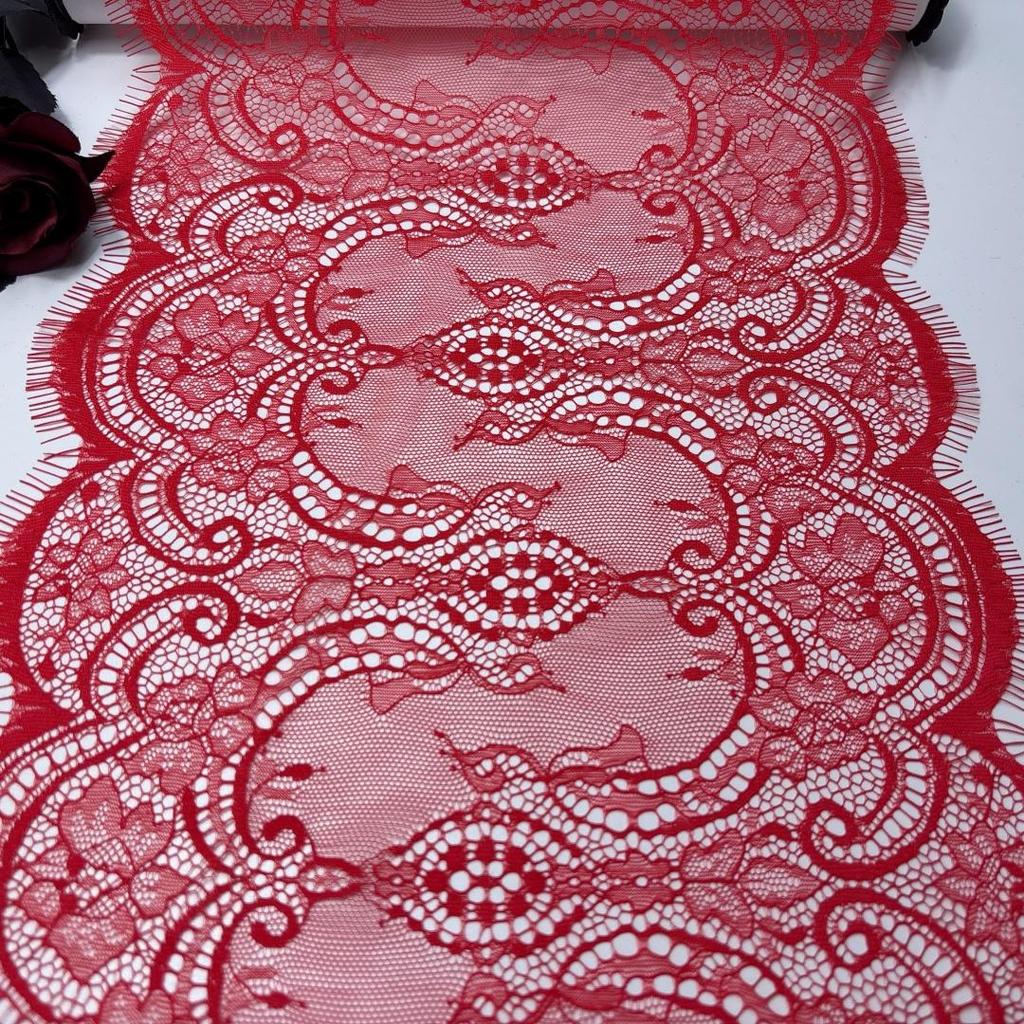 3m x 28cm Red Chantilly Lace, Inelastic French Eyelash Nylon Lace Fabric for Sewing, Bra, Underwear, Lingerie, Dress, Garment, Crafting