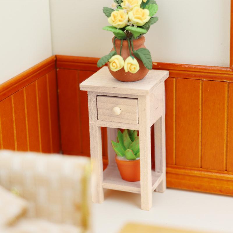 1/12 Scale Miniature Wooden Side Table with Drawer Model Ornament - DIY Miniature Photography Props- Seasonal Decor - Perfect Gift