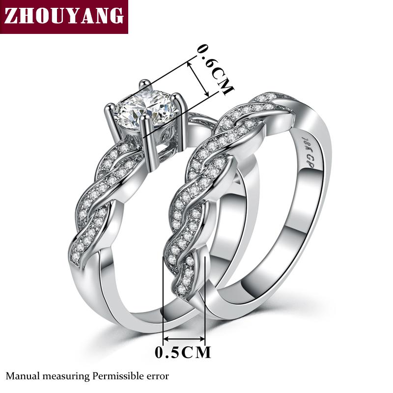 INS Fashion Simple Ring Set For Women Luxury Elegant Style Cubic Zircon Silver Color 2PCS Wedding Engagement Fashion Jewelry