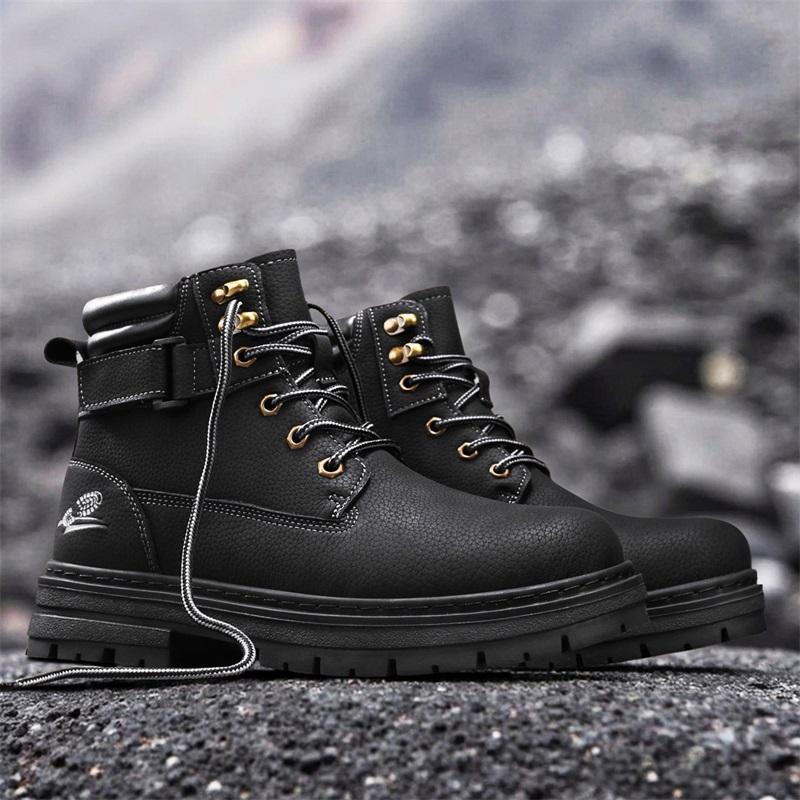 Men's Boots Lace Up Winter New High Top Leisure All-match Men's Casual Boots Non-slip Trend Rubber Men Flat Boots