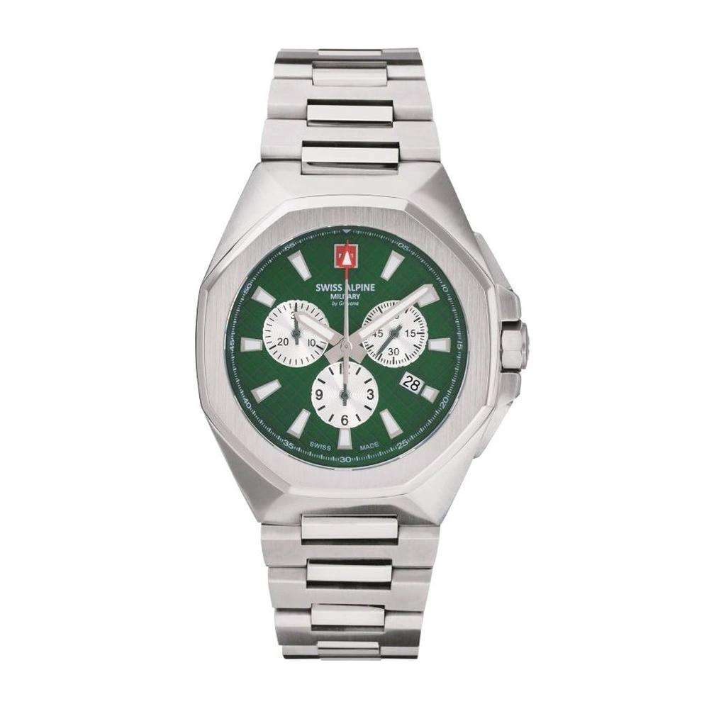 Swiss Alpine Military Typhoon Chrono Stainless Steel Green Dial Quartz 7005.9134 100M Men's Watch