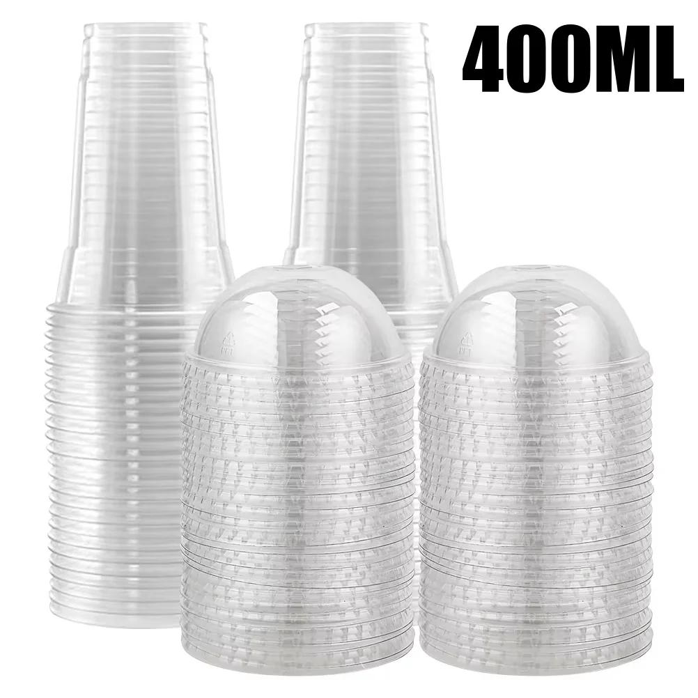 400ML  12oz 100 Cups TPE Plastic Coffee Cups Clear, Disposable Cups for Tea,smoothies Sodas and Mixed Drinks