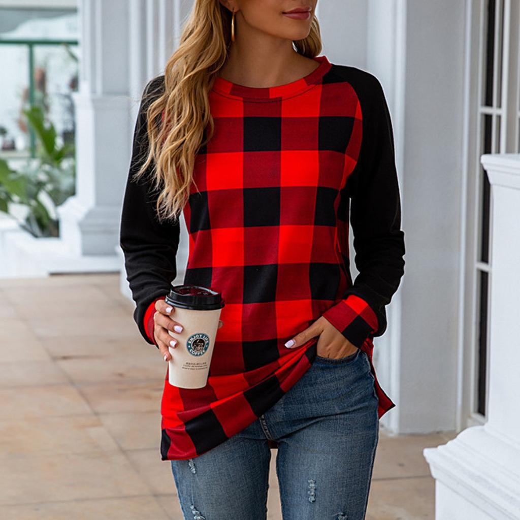 Women's Fashion Casual New Plaid Printed Round Neck Long Sleeve Jacket