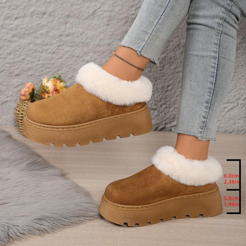 Thick-soled heightening snow boots toe half slippers women wear new winter plush cotton shoes