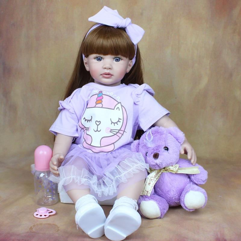 Lovely 60cm Soft Cloth Body Reborn Toddler Doll Cosplay Girl Lifelike Long Hair Princess Imitation Baby Dolls for Kids Play House Toy Surprise Present