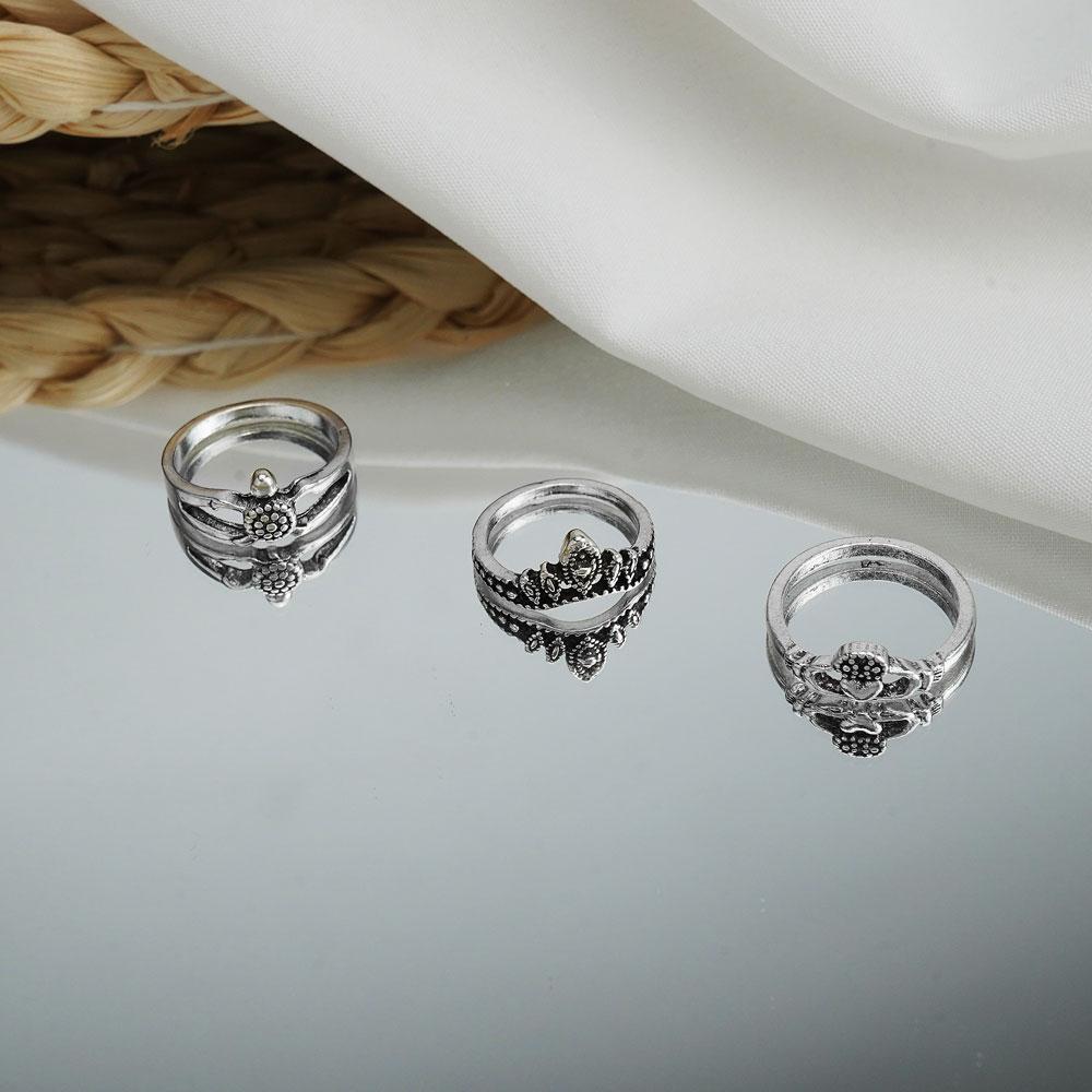 Ancient Silver Vintage Ring Men's and Women's Gem Ring Set Gothic Punk Statement Jewelry Party Accessories