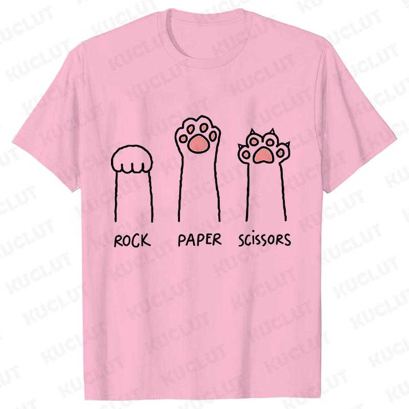 Schere Stein Papier Lustiges Katzenpfotenabdruck T-Shirt Damen Sommer Weiche Oversized Tops Mode Lässig Kurzarm Street T-Shirt