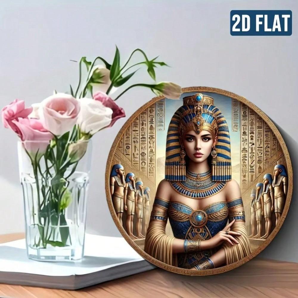 Vintage Egyptian Queen Metal Wall Art Round HD Printed Retro Home Decor