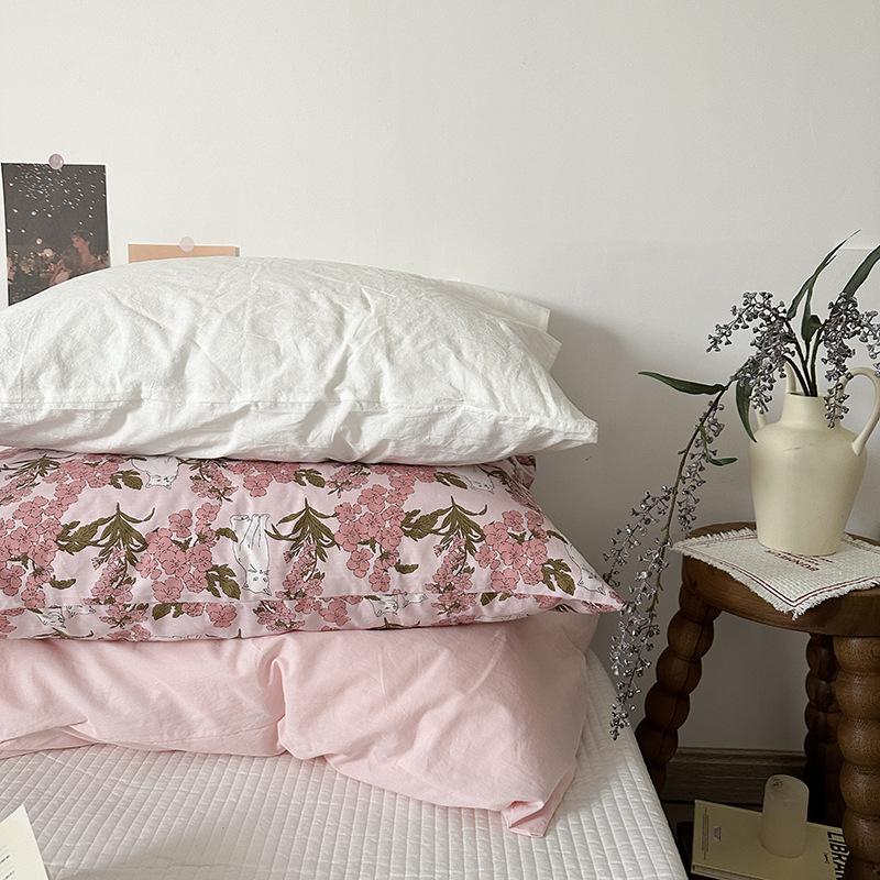 Solid Color Striped Pure Cotton Pillowcase (Single Piece)