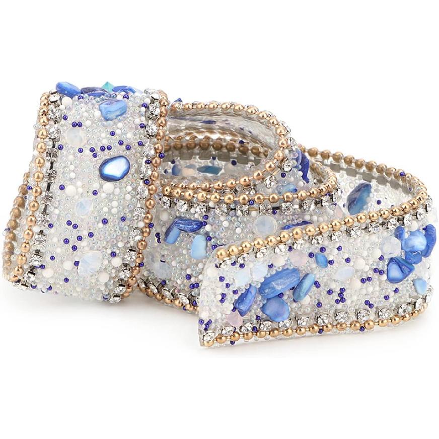 Diamond Ribbon, Dazzling 2.5cm DIY Diamond Mesh Wrap Roll Crystal Rhinestones Chain Trim Ribbon Decoration (Sapphire Blue Stone + Gold Bead Chain)
