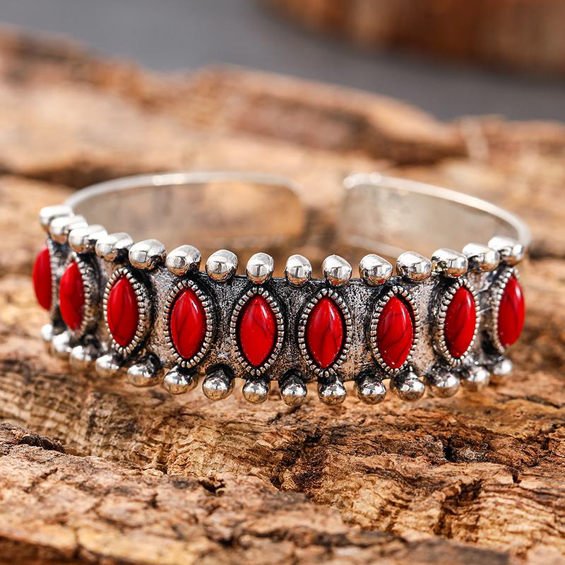 Elegant Open Adjustable Cuff Bangles for Women Men Party Zircon Vintage Turquoises Zircon Imitation Natural Stone Bracelets