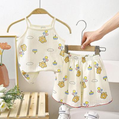 Girls' Cartoon Cotton Camisole Pajama Set - Sleeveless, Lightweight Summer Style for Kids