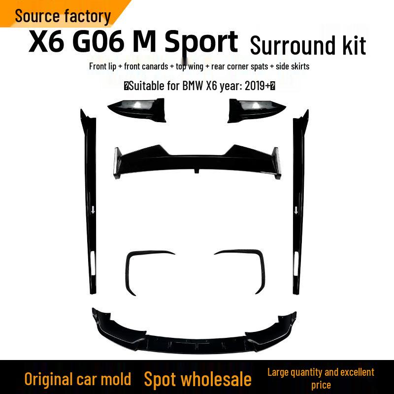 BMW X6 G06 Sport 2019+ Exterior Mod Kit: Front Lip, Wind Knife, Rear Wing, Side Skirt.