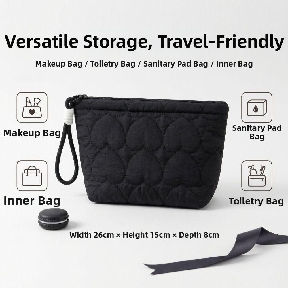 Quilted Travel Makeup Organizer Solid Color Women Wash Pack Cute Handheld Cosmetic Case  Storage