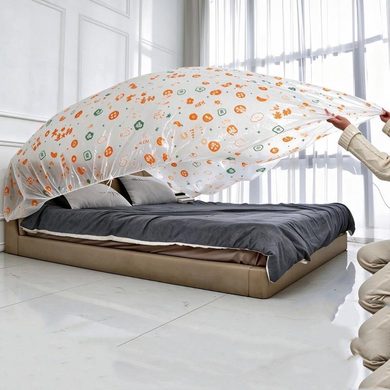1Pcs Transparent Disposable Bed Dust Cover Waterproof Thick Plastic Furniture Protection Elastic Edges Full Wrap