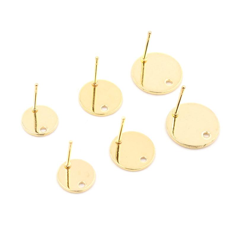 20pcs 6/8/10/12mm 316 Stainless Steel Gold Plated Pin Findings Stud Earring With Hole Connector For DIY Jewelry Making Supplies
