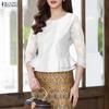ZANZEA Women Casual Lace Splice 3/4 Sleeve Elegant Slim Blouse