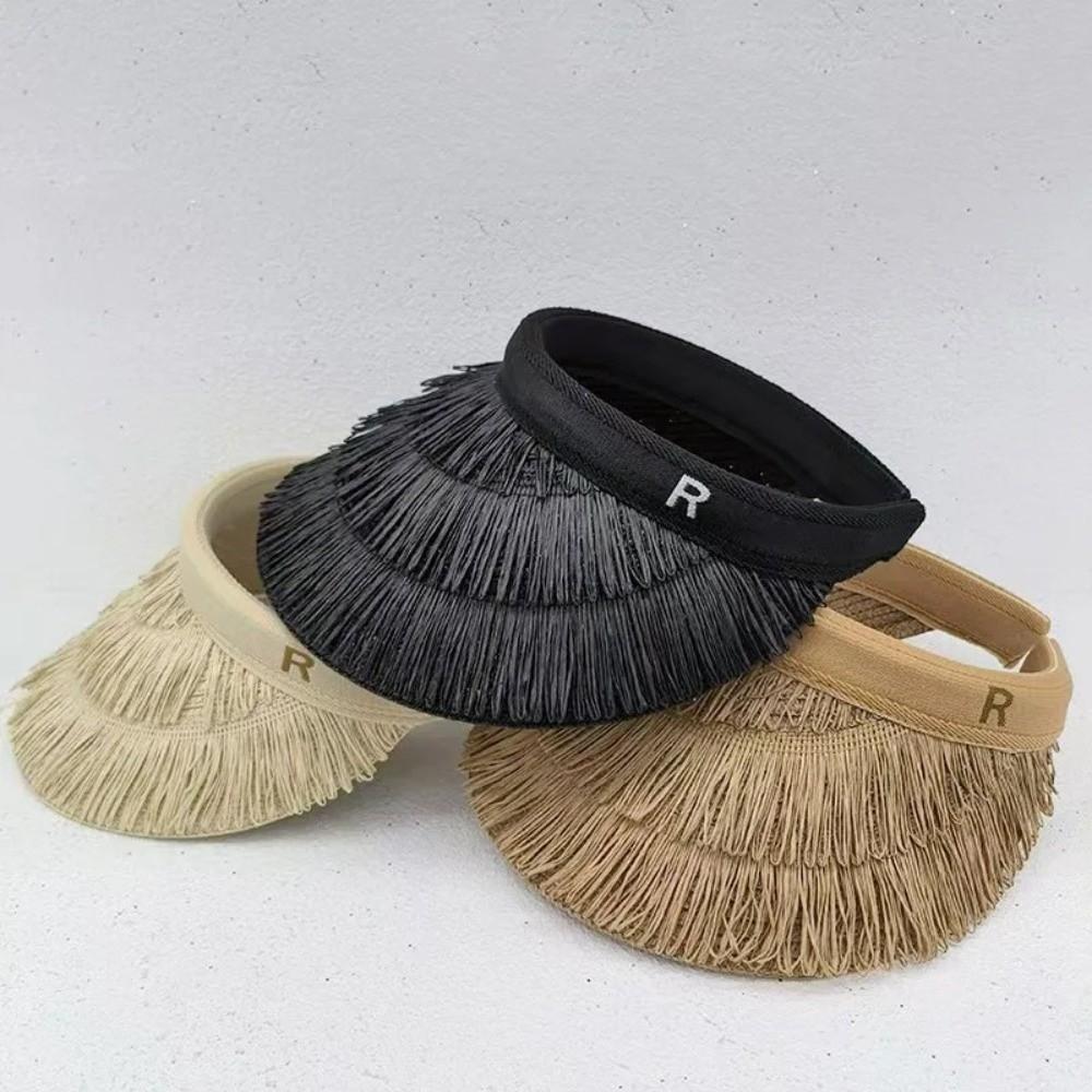 Fashion Tassel Design Straw Hats Wide Brim UV Protection Sun Hat Straw Braid Beach Sunhat Summer Outdoor Activities Use