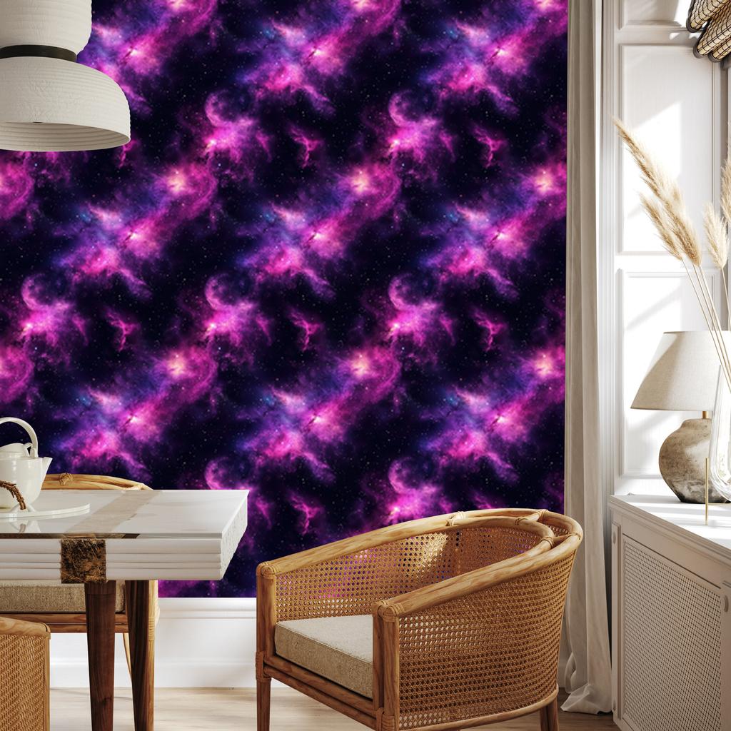 Watercolor Galaxy Wallpaper Indigo, Purple, Plum and Black 50x1000