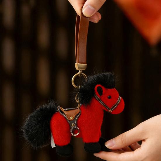 Year of The Horse Plush Keychain Soft Mini Pony with Saddle Cute Bag Charm Car Decoration Gift for 2026 Lunar New Year & Animal Lovers