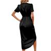 Elegant Wrap Dress for Women Satins V Neck Short Sleeve Midi Long Slit and Pleated Detail Gown for Party Gatherings