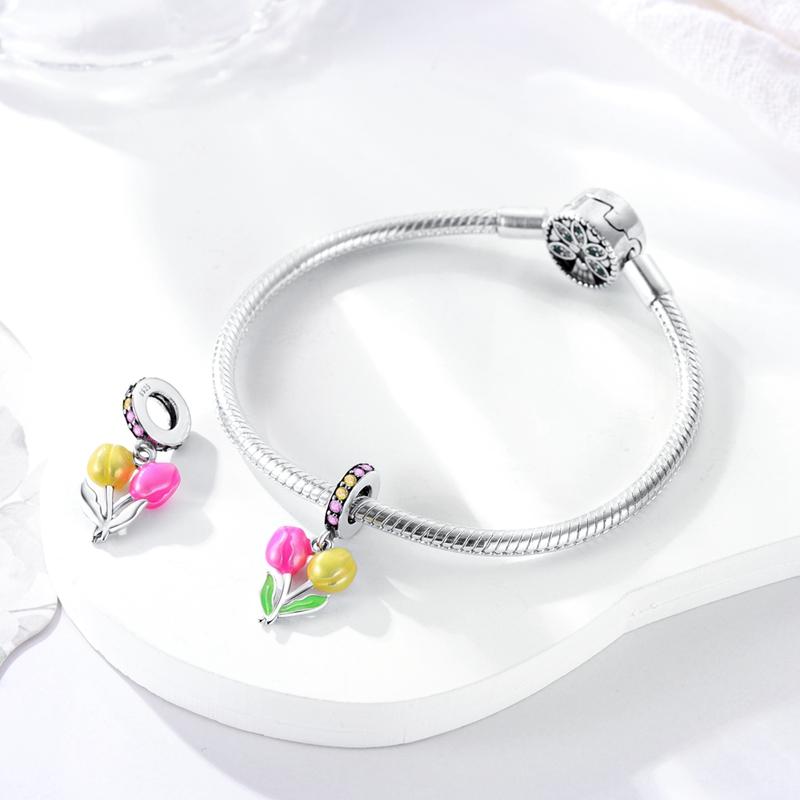 Authentische Charm-Perlen Charms Kupferbeschichtet Rosagelb Tulpenblatt Anhänger Kompatibel Mit Armbändern Ideal Für Frauen Damen Schmuckherstellung DIY