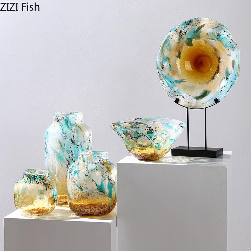 Creative Gradient Colorful Glass Vase Flower Pots Table Decoration Flowers Arrangement Floral Vase Modern Home Decor Accessories