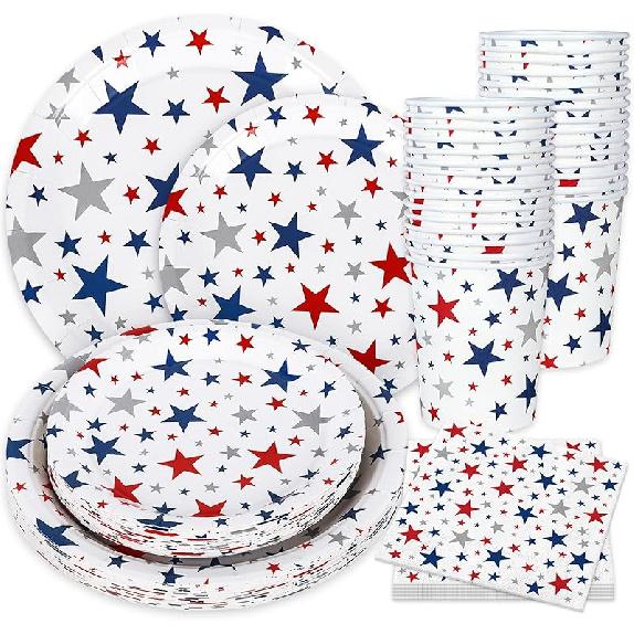 Whaline 96Pcs 30th Birthday Party Supplies Kit Black Gold Paper Tableware Plate Napkin Cup So Happy I m Thirty Disposable Dinnerware Set for 24 Patriotic