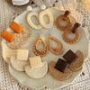 Wood Rattan Weave Earrings Round Beach Jewelry Retro Bohemian Drop Earrings  Women