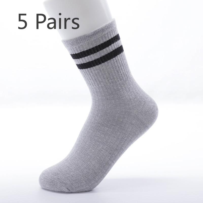 

5 пар новых дышащих повседневных полосатых носков до середины икры для женщин на весну и осень 5 Pairs серый